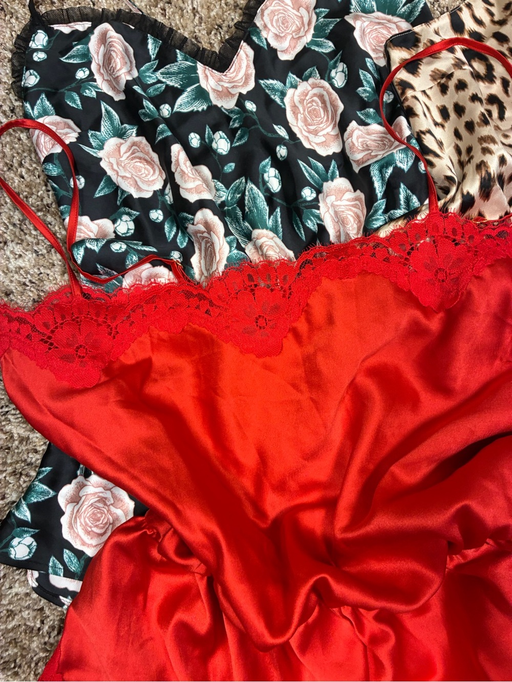 Victoria Secret 3 Piece Bundle Satin Teddy Romper 2 Satin Camisoles - Picture 10 of 14